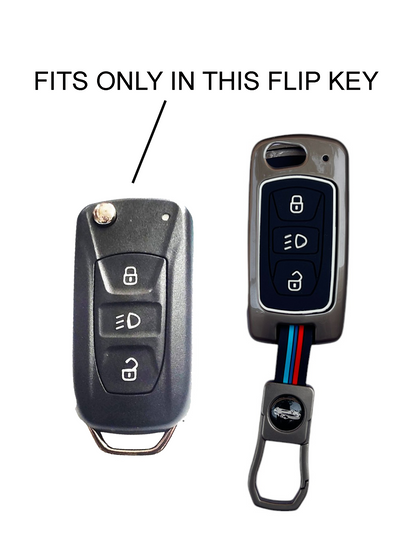 Metal Key Cover For Tata | For Lower Variants - 3 Button Flip Key