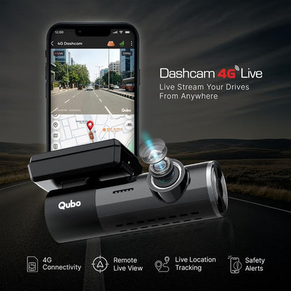 Qubo Dashcam 4G Live - Remote Live View | GPS Tracking & Smart Alert