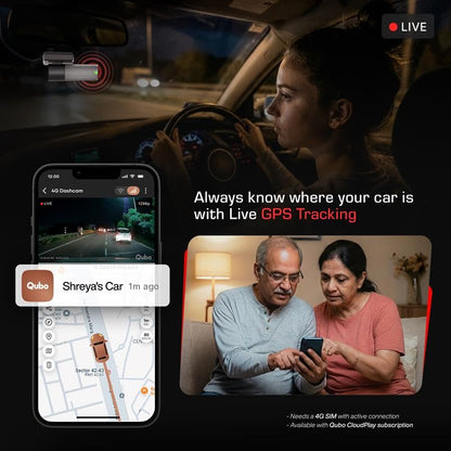 Qubo Dashcam 4G Live - Remote Live View | GPS Tracking & Smart Alert